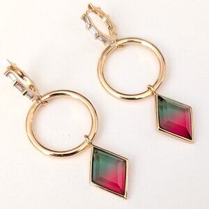 Gold tone clear crystal and watermelon crystal drop earrings